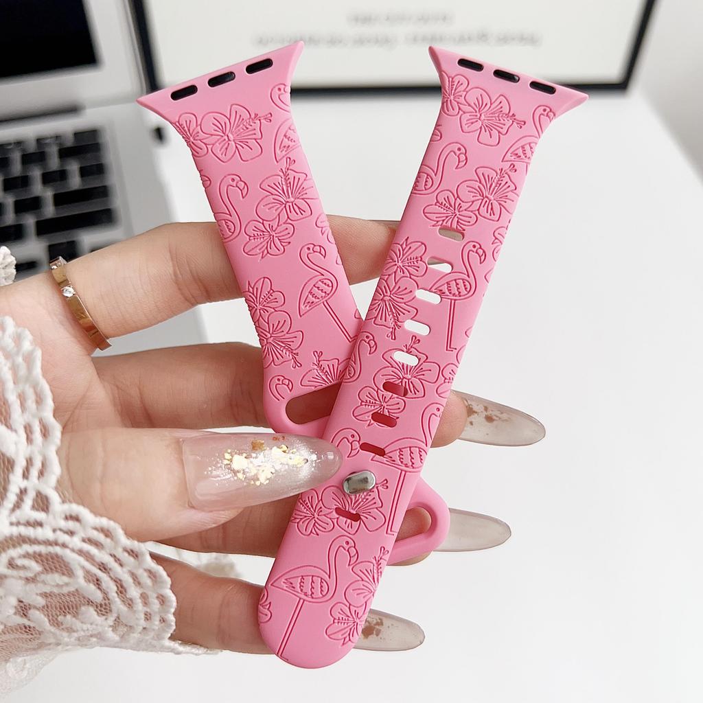 Flamingo-Blumenschnitzsilikon passend für Apple Watch Apple Watch Apple Strap iWatch Sport-Prägearmband