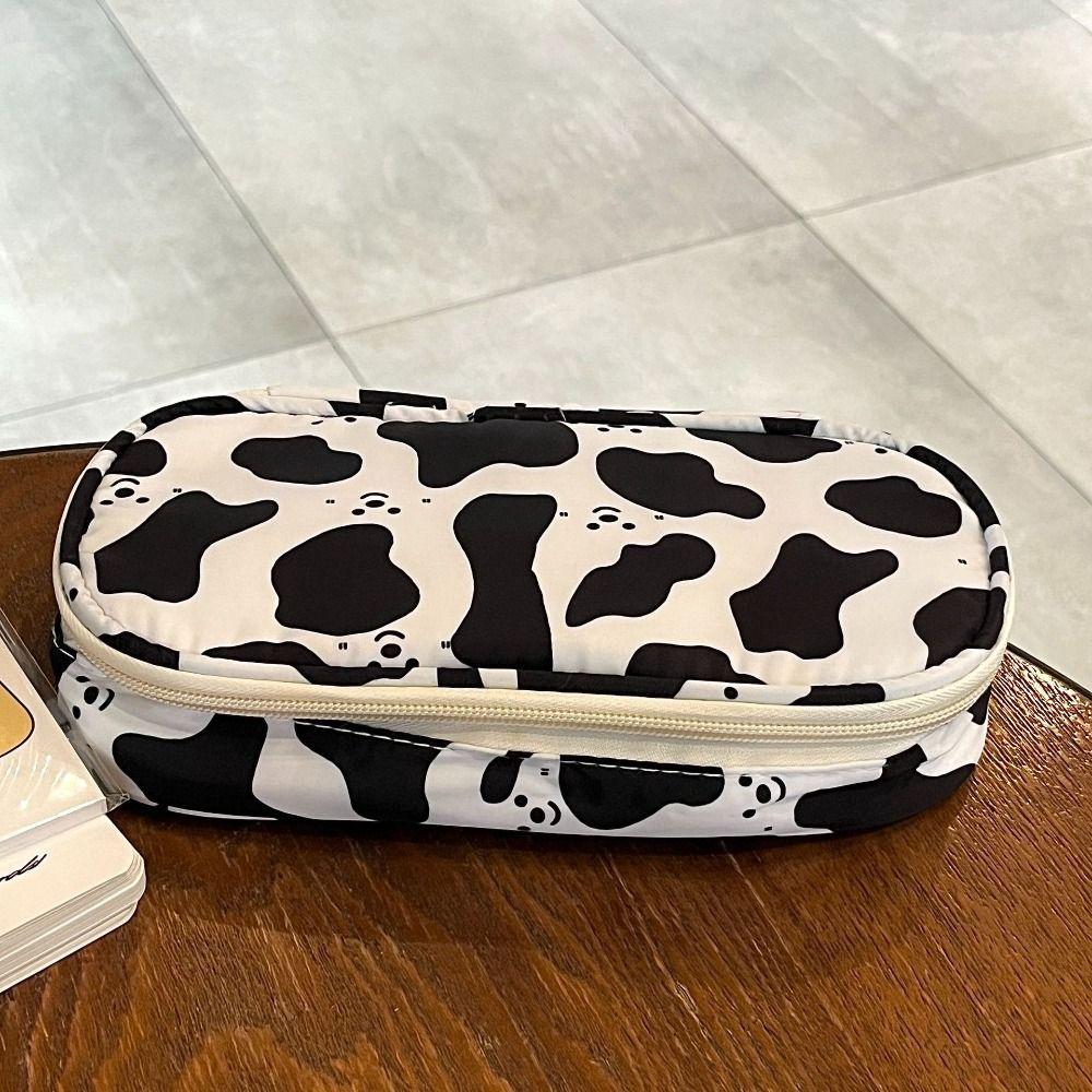Cute Cow Patterned Pencil Case Large Capacity Cartoon Pen Bag with Zipper Gift Stationery Bag Students Supplies