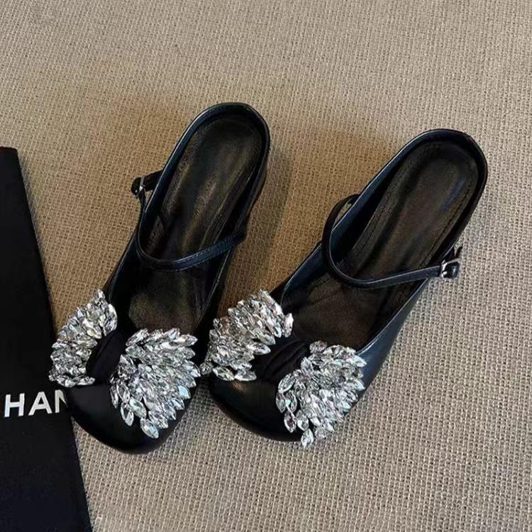

Модные хрустальные туфли-мюли с бантом Мэри Джейн Женские мюли с квадратным носком Женские плоские сандалии Тренд 2025 Комфортные лоферы Платье Летние шлепанцы 40 чёрный
