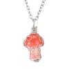 Mushroom Crystal Pendant Necklace for Women Colorful Stone MetalRimmed Mushroom Necklace Teenage Girl GraduationNecklace Jewelry