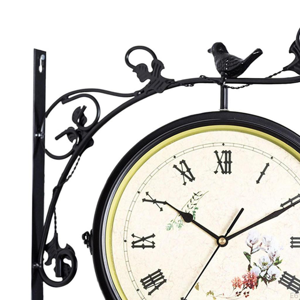 Double Side Wall Clock Dial Diameter 10 Inch Silent Decor Station Round for Patio Balcony