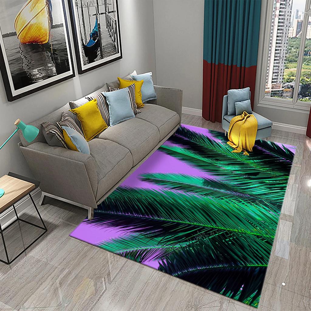 3D Teppich mit Palmenblattmuster Grün Tropische Pflanzen Teppiche Küche Badezimmer Rutschfeste Fußmatten Teppich Wohnzimmer Schlafzimmer Dekor Bodenteppiche