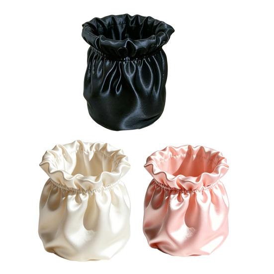 Pen Holder Large Capacity Makeup Brush Storage Holder with Soft Pink Satin Texture Design Stable Base Organizer for Home Dormitory