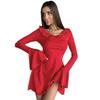 European & American Women's Solid Color Lace Flared Long Sleeve Slimming Dress