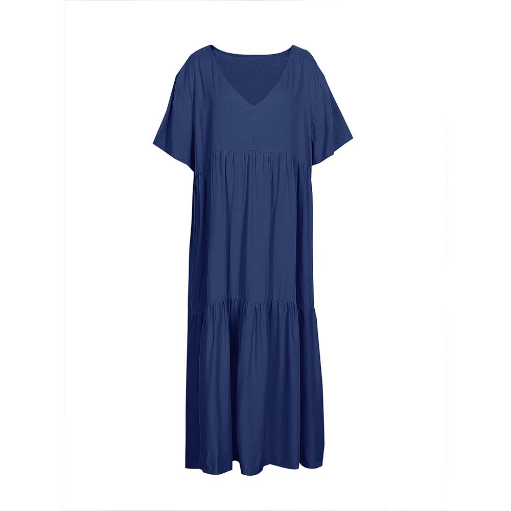 

Женские повседневные платья больших размеров с V-образным вырезом, нерегулярное длинное свободное платье, струящееся свободное платье макси, длинное платье L синий