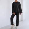 Home Set Loose Comfortable Casual Solid Color Long Sleeve Top Pullover Sweater Women Straight Wide Leg Pants Two-piece Set