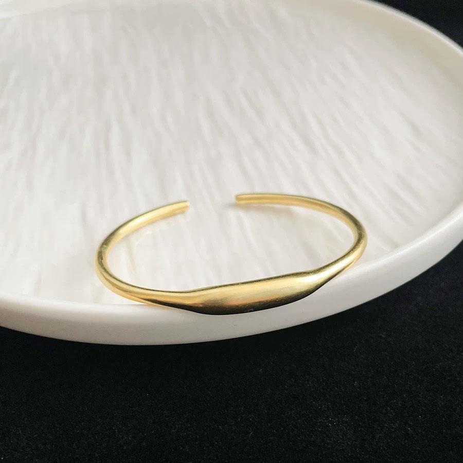 100% Solid 925 Sterling Silver Metal Bracelet for Women Men Gold Color Handmade Simple Bracelet Birthday Gift S-B451