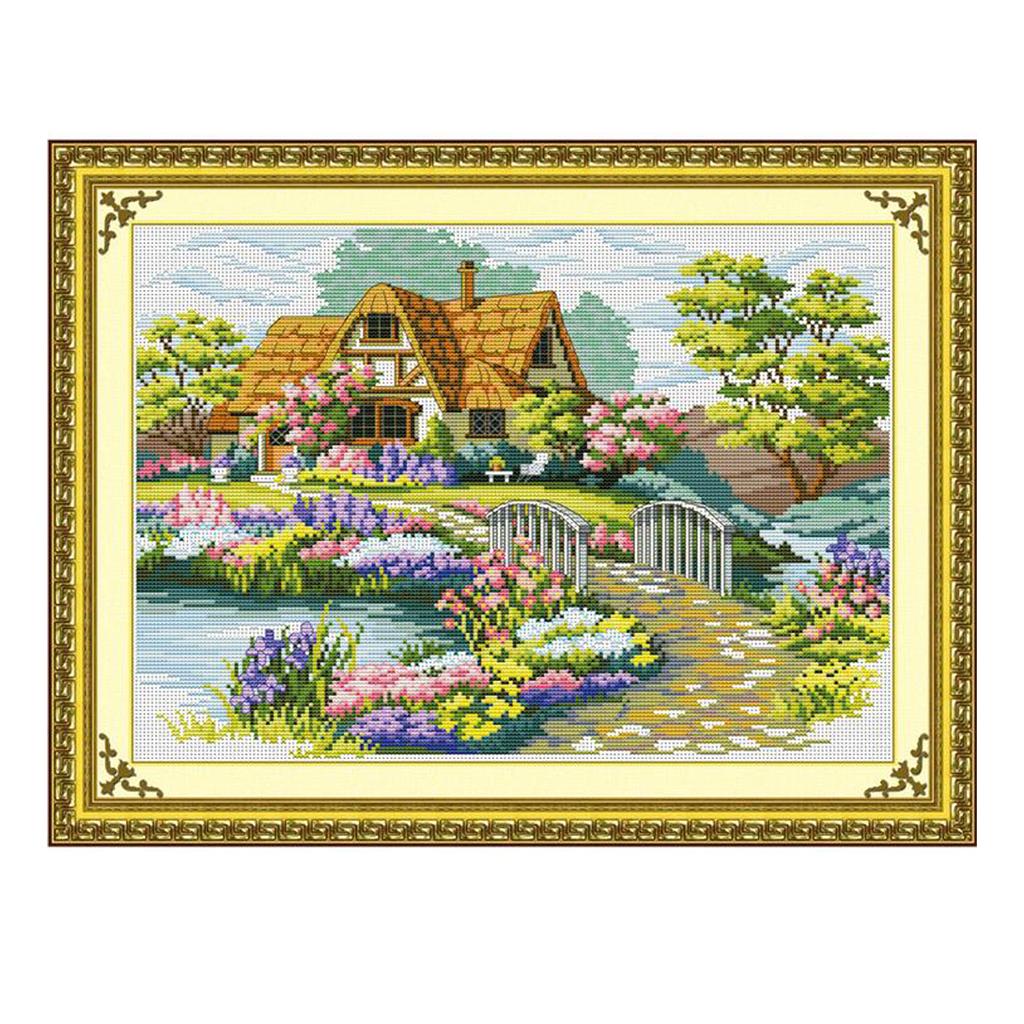 Sada stehů, DIY sada pro vyšívání 11ct tkanina Krásné vzory Ornamenty Malování krajiny Domov