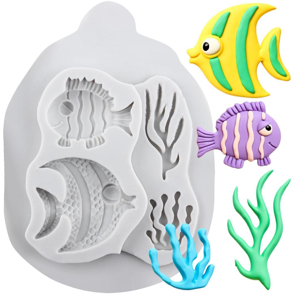 Mermaid Dolphin Silicone Mold Fish Turtle Crab Octopus Seahorse Molds Cake Decorating Tools Cupcake Topper Candy Resin Clay Chocolate Gumpaste Mold