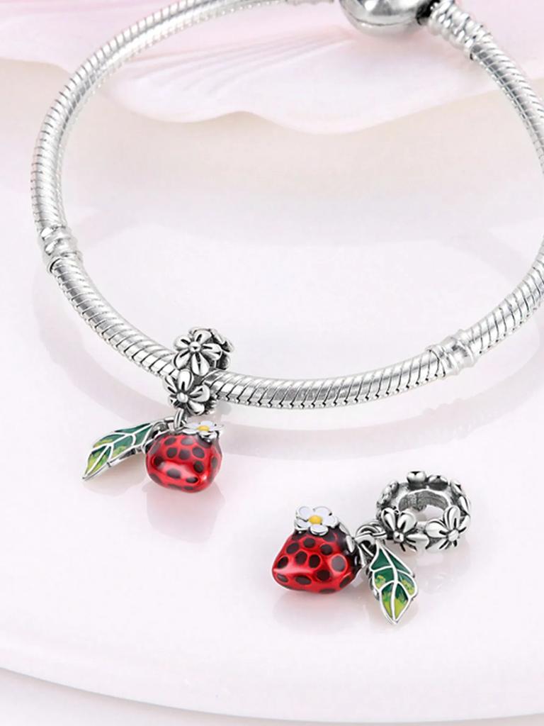 Copper Plated Original Charms Rfruit Strawberry Small Flower Beads Fit Bracelet Women'S Jewelry Gift