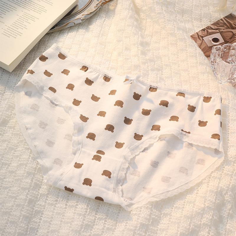 Dame Tegneserie Prikket Blonder Trykt Sløyfe Små Friske og Søte Komfortable Pakke Hofter Truser