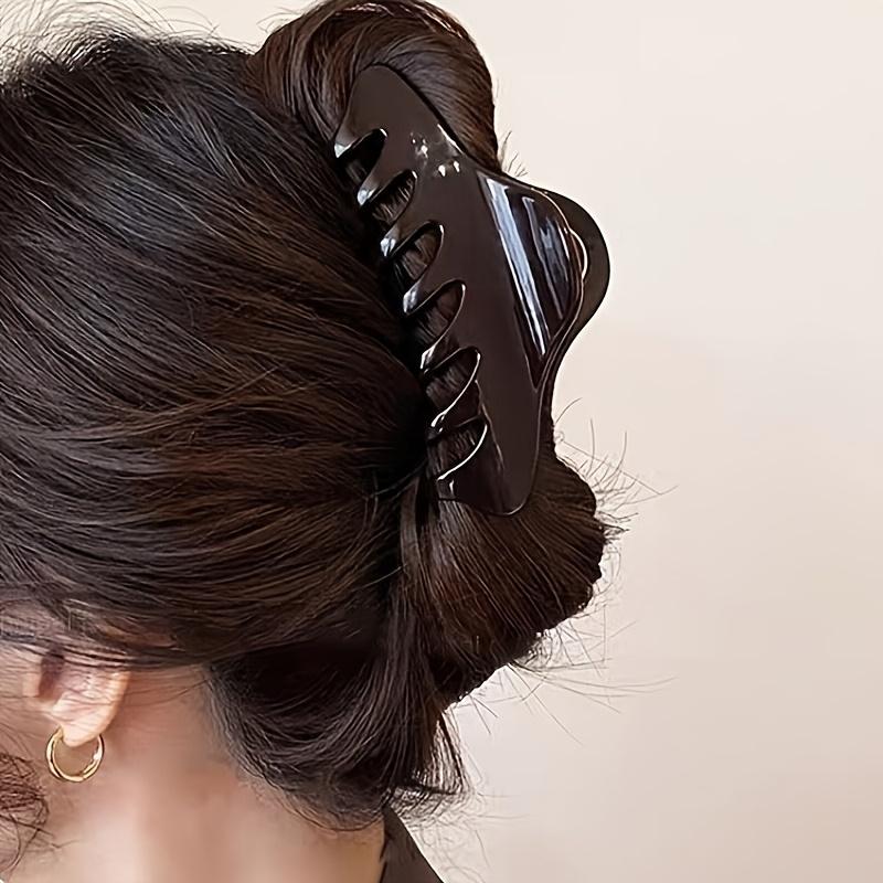 2PCS Leopard Print Solid Dark Brown Large Hair Claw Clip, Glossy Acetate Shark Clip, Vintage French Ponytail Hair Accessory For