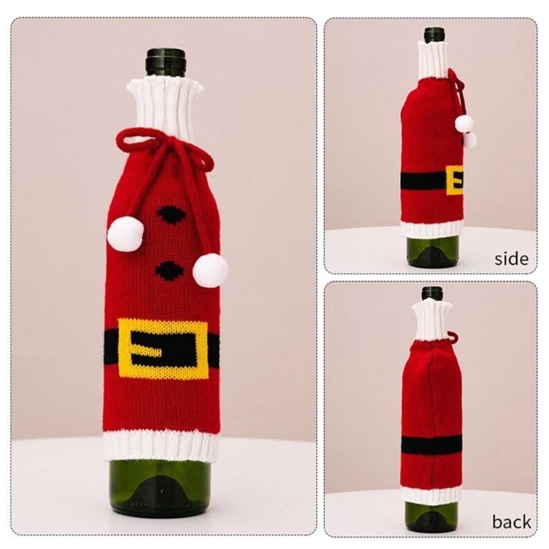 3Piece Festival Snowflake Knits Wine Bottle Sleeves Wine Bottle Cover For Christmas Celebration Festival Wine Dress