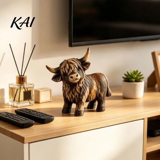 Retro Resin Animal Sculptures Farmhouse Highland Cow Figurine, Scottish Bull Statue, Rustic Chic Theme Room Decor Tabletop Ornament, Country