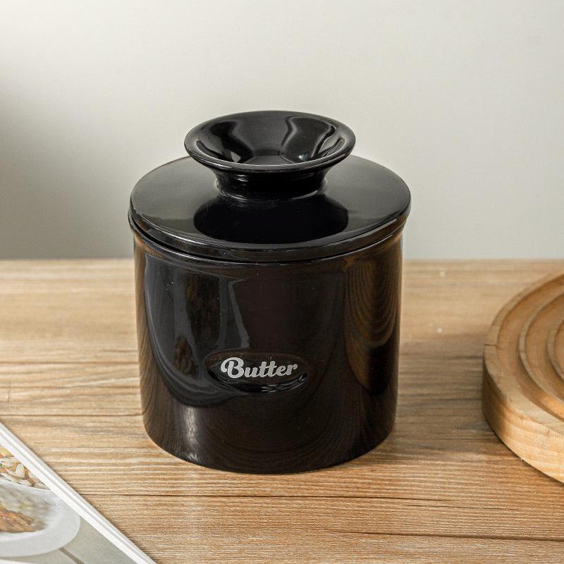 Ceramic Butter Dish with Lid - Airtight Round Cheese and Butter Storage Jar for Kitchen