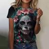 Summer Round Neck 3D Skull Print Top Fashionable Casual Short Sleeved Women's T-shirts