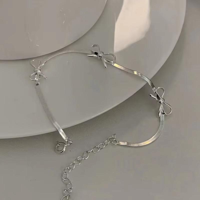 FTCY Simple Sweet Bow Bracelets for Women Girls Sparkling Ribbon Bowknot Snake Chain Bangle Chain Bracelet Party Jewelry Gifts