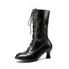 2026 European and American Style Autumn and Winter Lace Up Low Heeled Women's Mid Leg Round Toe Women's Single Boots