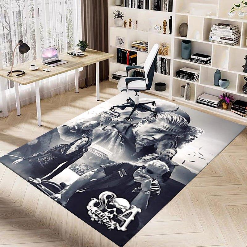1pc Sons of Anarchy Themed Office Carpet Chair Mats - Durable Polyester Rug for Home Theater, Office, Dorm Room Decor - tA10