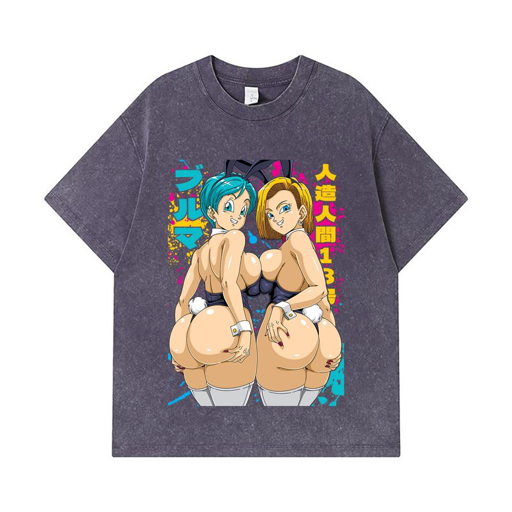 275 GSM Washed T-shirts 100% Cotton Dragon Ball V27 Bulma Android Print Unisex Heavy Cotton T Shirt