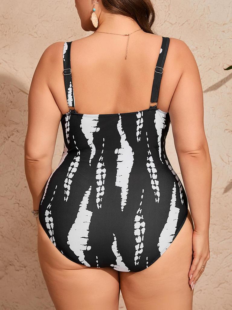 Costume da bagno intero bikini stampato con scollo a V taglie forti europee e americane