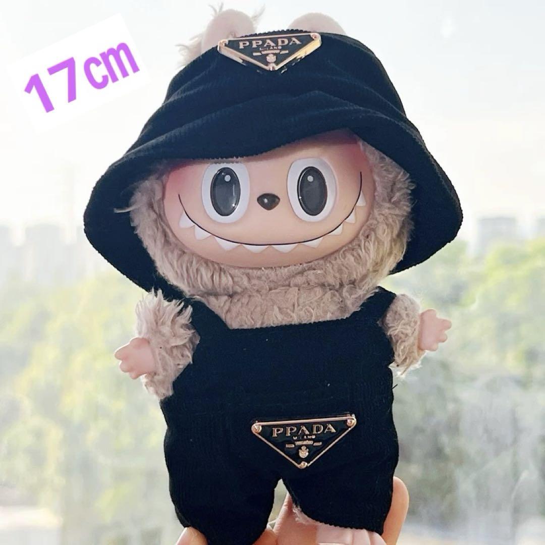 

[USED] Black 17cm LABUBU Dress-Up Overalls & Hat Plush Toy