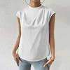 Women's Casual Elegant Satin Pleated Round Neck Shirt Solid Color Pullover Sleeveless Formal Work Shirt Top