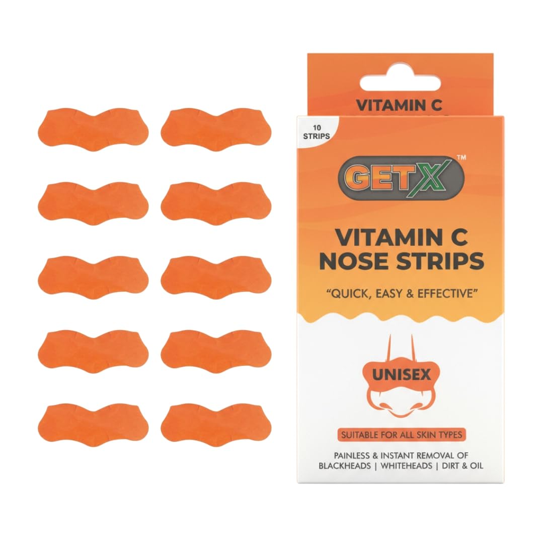 GETX Vitamin C Nose Strips (10Strips) | Deep Pore Cleansing Peel Off Nose Pore Strips | Removes Blackheads, Whiteheads, Oil & Dirt | For Men & Wo