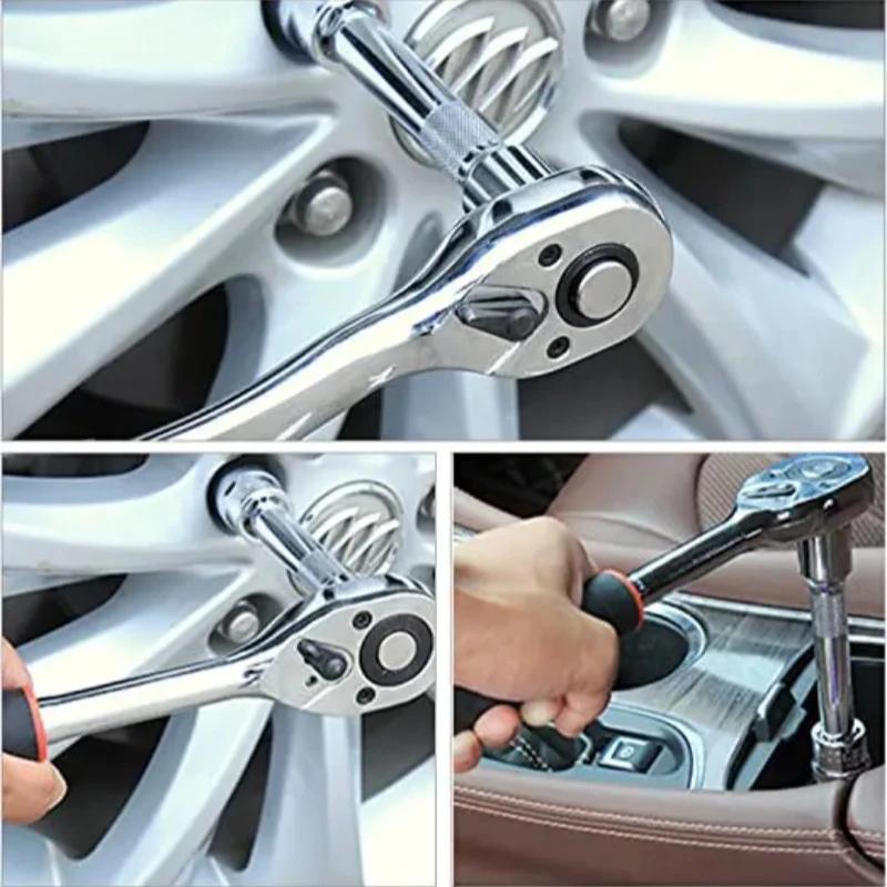 Adjustable 1/4 Ratchet Wrench - 24 Tooth Straight Shaft Ratchet Wrench with Non-slip Handle for Bicycle and Automotive Repair