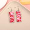 1 Pair Women Color Contrast Love Letter Print Earrings Pink Series Hook Earrings Romantic Valentine Day Drop Earrings