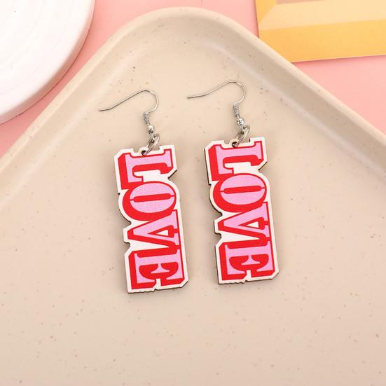 1 Pair Women Color Contrast Love Letter Print Earrings Pink Series Hook Earrings Romantic Valentine Day Drop Earrings