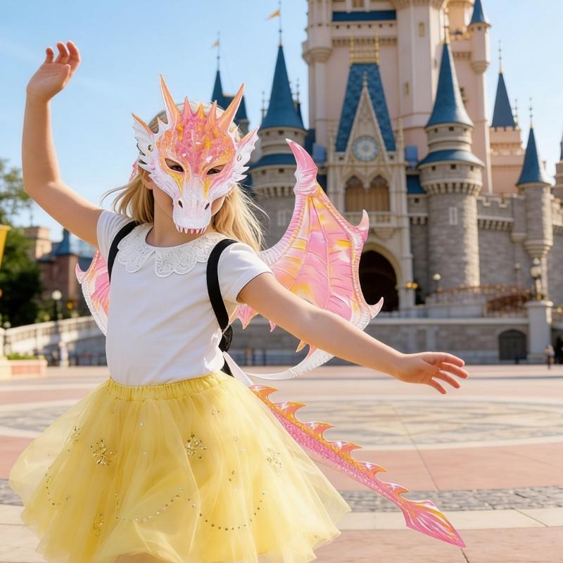 Drachenkostüm für Kinder Jungen Mädchen, Drachenflügel Schwanz Masken-Set, Halloween Dinosaurier Cosplay Kostüm Zubehör