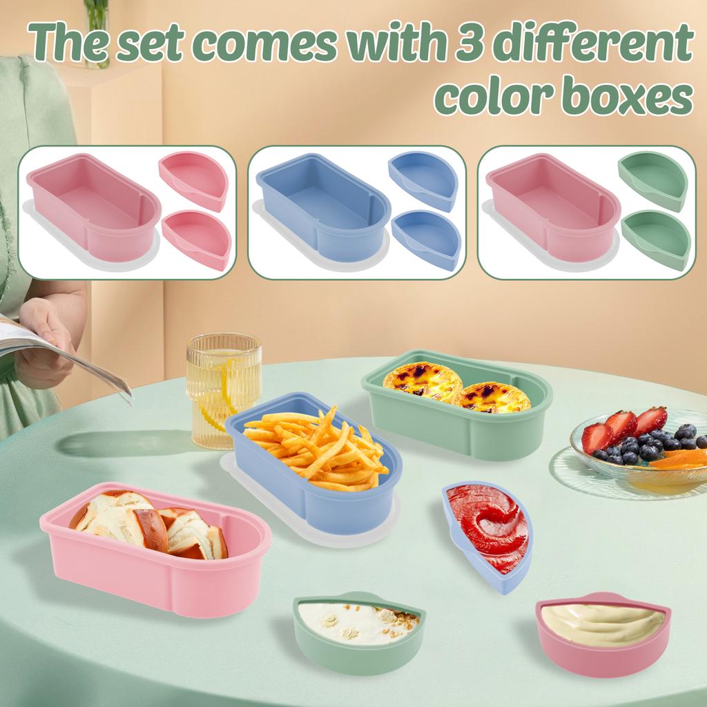 3Pcs Silicone Lunch Box With Lid Leak-proof Fruit Snack Salad Container Refrigerator Fresh-Keeping Box for Outdoor Picnic Office