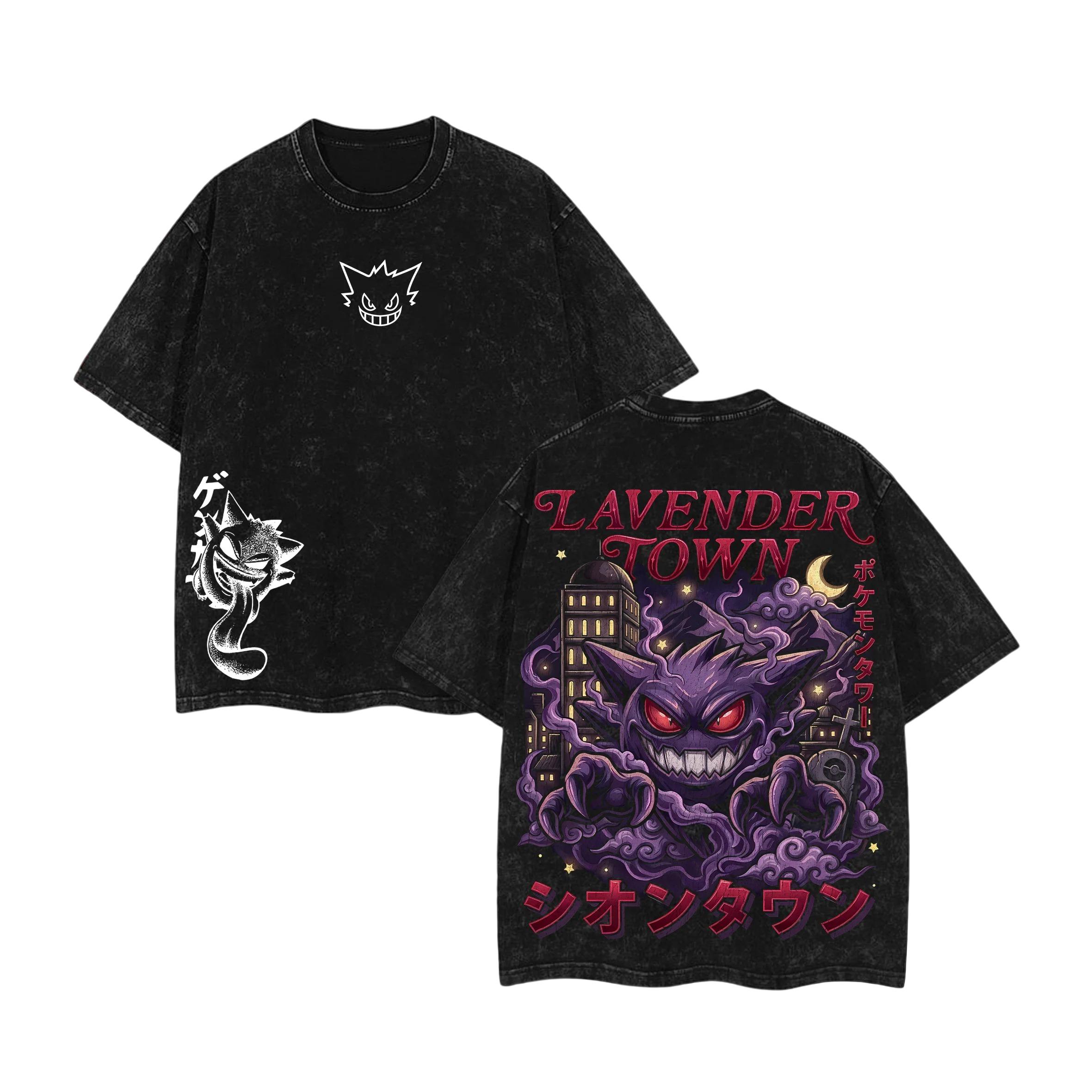 Pokmon anime washed Tshirt Summer New unisex cotton Gengar pattern Loose shortsleeved trend Harajuku YK shirt M