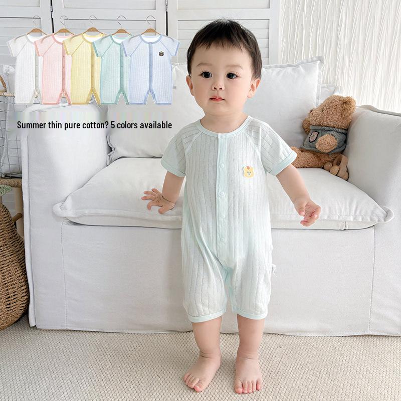 Baby Summer Short Sleeve Cotton Jumpsuit - Newborn Lightweight Pajamas Class A Air-Conditioned Crawler Outfit