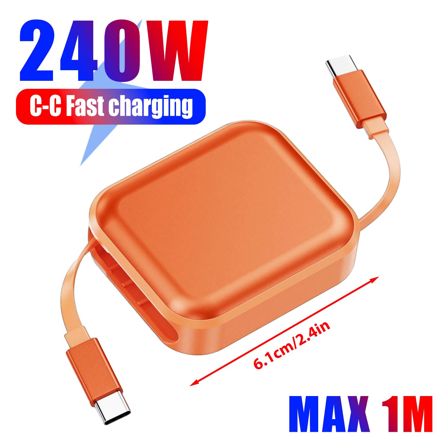 

240W Type C To Type C Fast Charging Retractable Cable for IPhone15 16 17 Samsung Xiaomi Huawei Laptop Portable Charger Data Wire помаранчевий