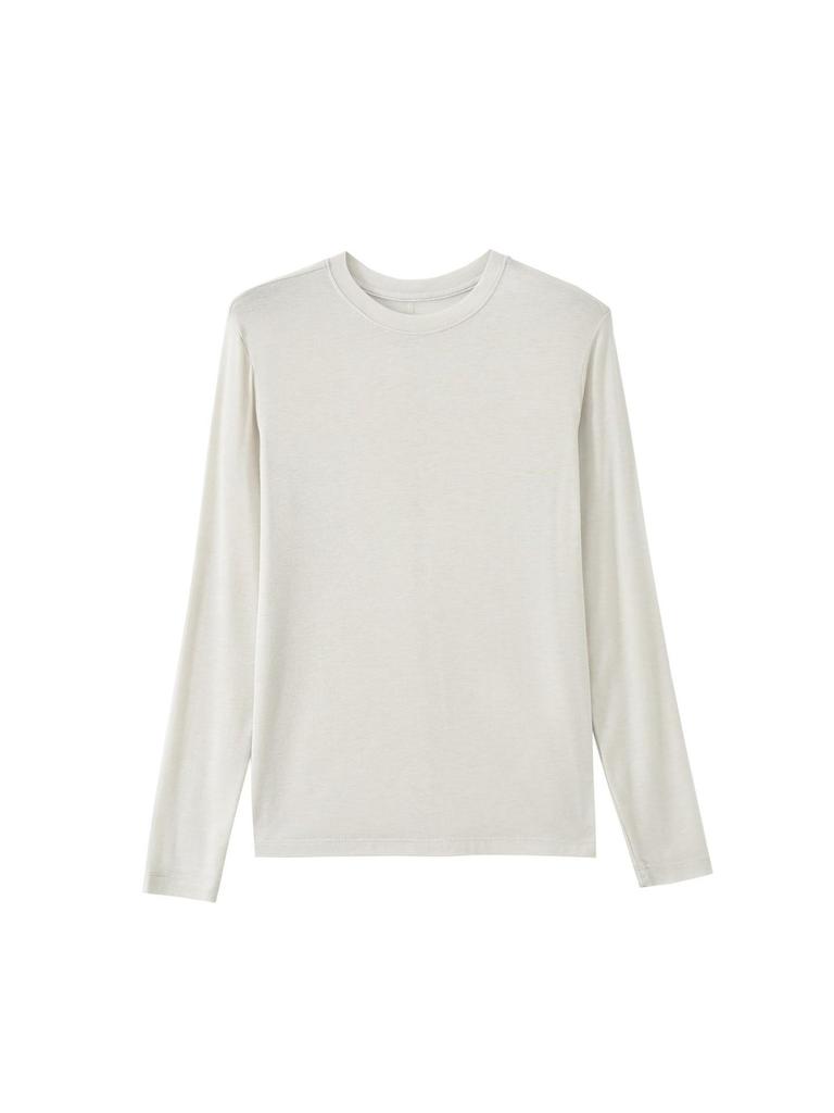 Women's Slim Fit Cashmere Blend Minimalist Round Neck Long Sleeve T-Shirt