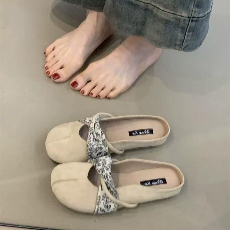 2025 Spring and Summer Casual Muller Cool Slippers French Mesh Head Half Slippers Women's Red Envelopes New Outer Wear Lazy One Pedal