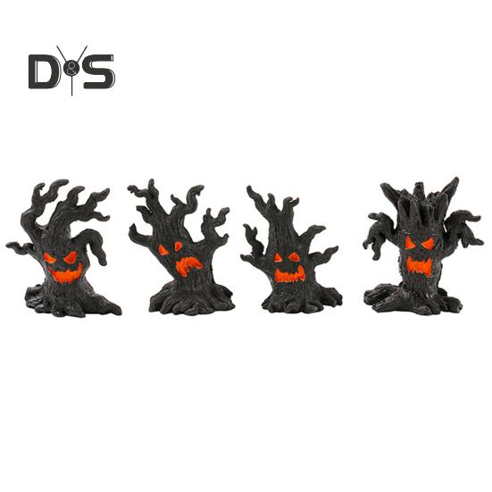 1/4Pcs Halloween Spooky Tree Figurine Ghost Tree Stump Resin Statue Sculpture Indoor Outdoor Garden Desktop Decoration Ornament