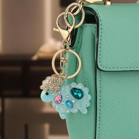 Rhinestone Lamb Keychain Sparkling Sheep Car Key Ring Holder Backpack Purse Handbag Charm Christmas Birthday Gifts for Her