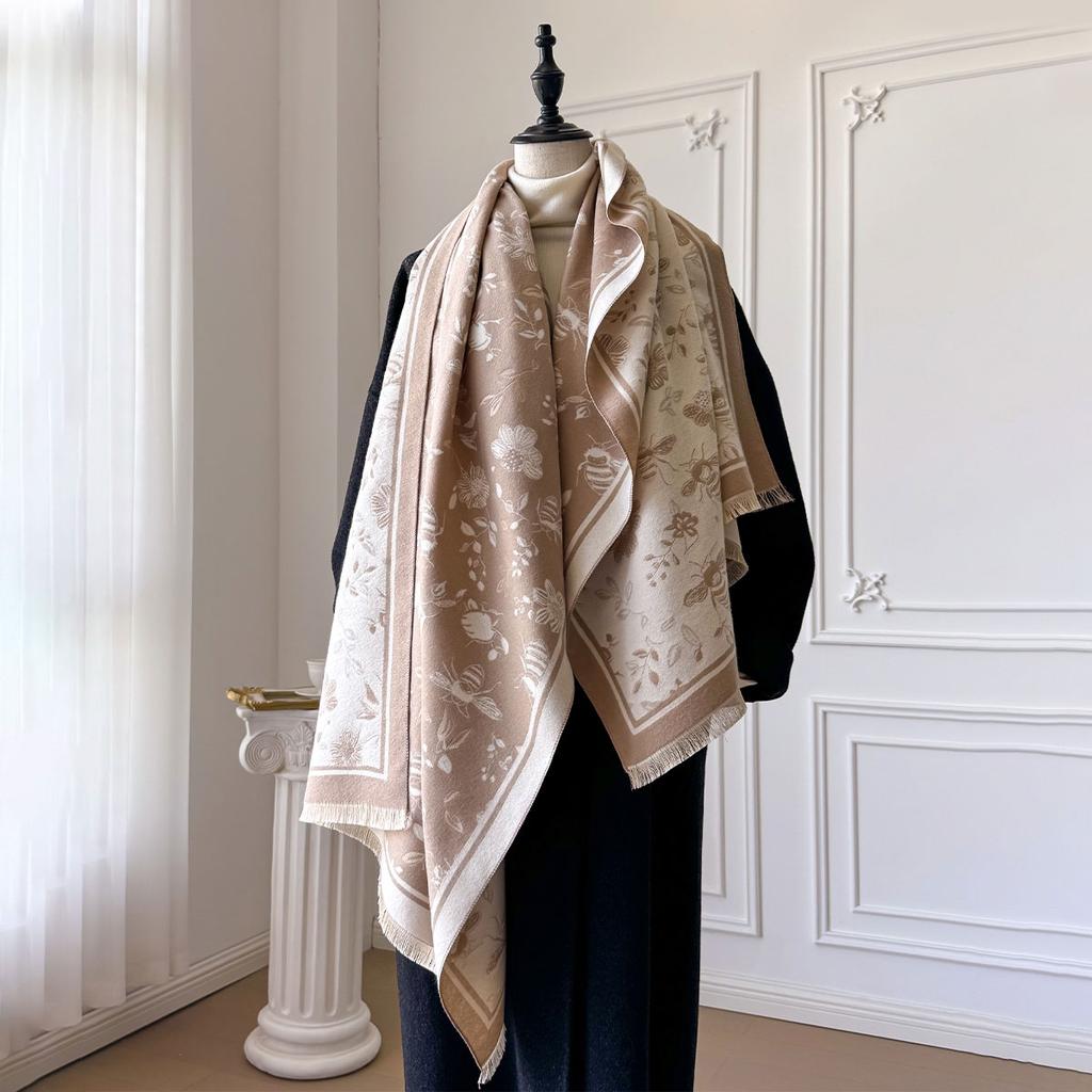 New Bee And Floral Leaf Design Winter Imitation Cashmere Jacquard Scarves High Quality Women Thick Shawl Ladies Wool Pashmina Sc