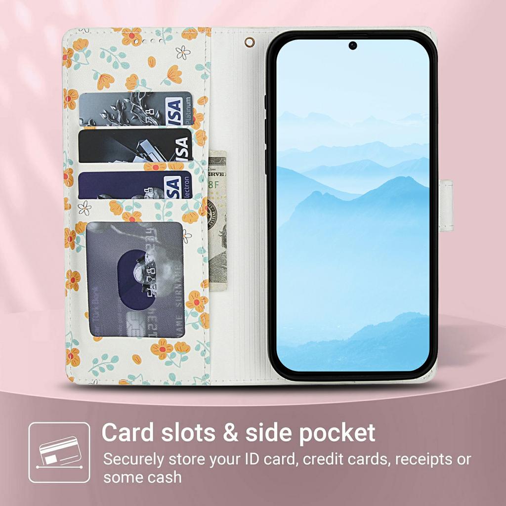 For Google Pixel 10 Pro XL /9 Pro XL Wallet Case Rhombic Floral Design Leather Flip Phone Cover with Strap