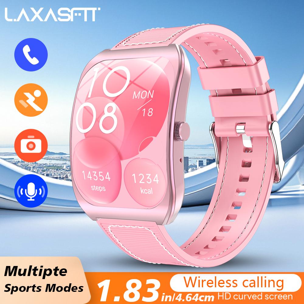 

Новые умные часы с изогнутым экраном, голосовой помощник, Bluetooth-звонки, спортивный шагомер для Android iOS, мужские и женские смарт-часы розовый