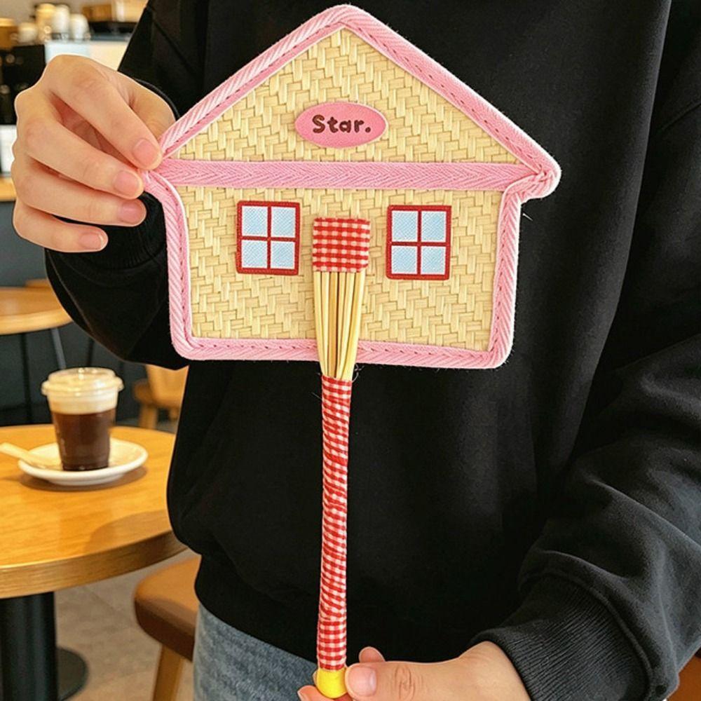 Cute Hand-Woven Fan House Design Decorative Handheld Fans Compact Cattail Fan Home Decor