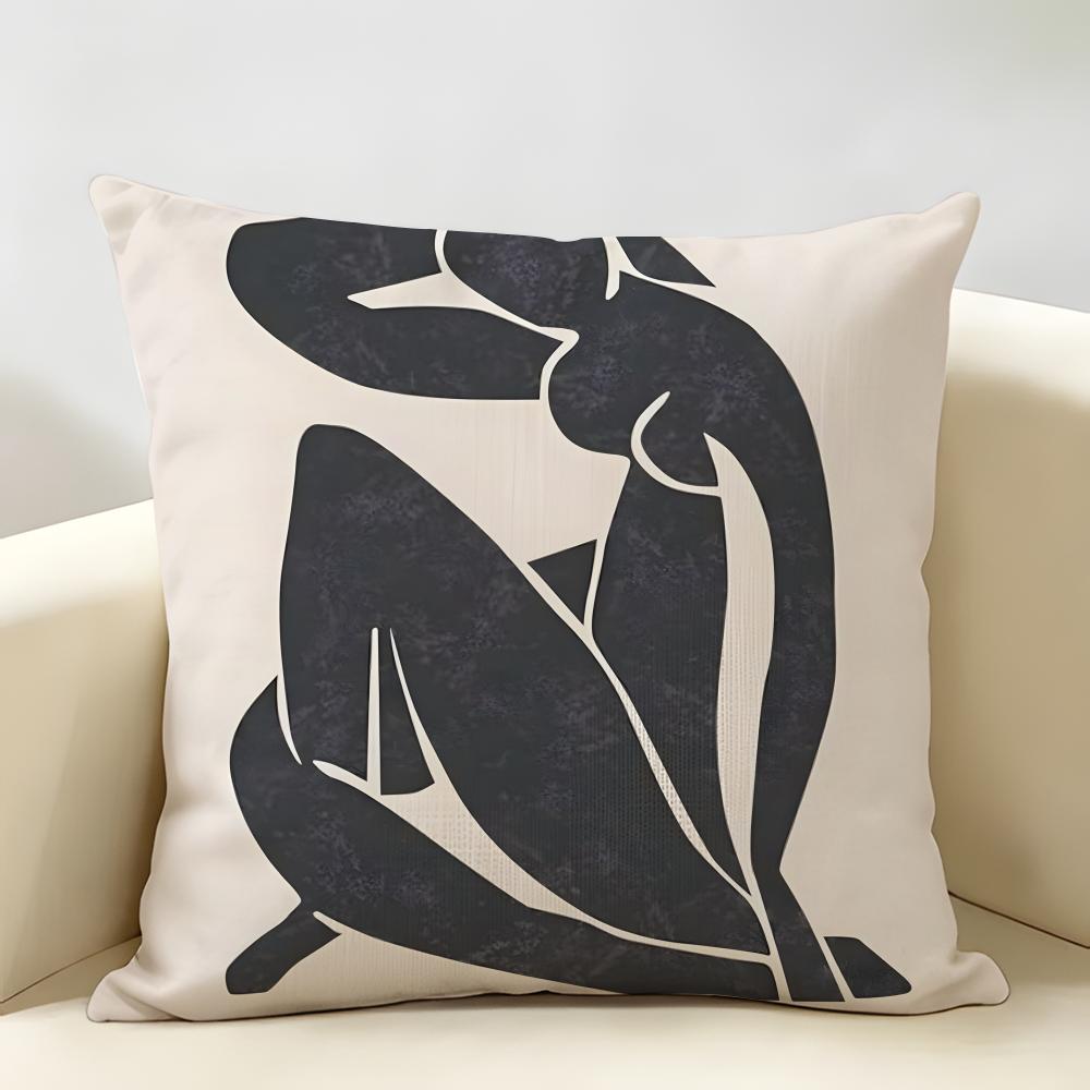 Minimalist Geometry Black White Brown Cushion Cover Natural Linen Organic Fabric Printing Breathable Perfect For Home Decor