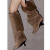 2025 New Peep Toe Long Boots Summer Thick High Heels Women's Knee Boots Large Size Shoes Ladies Slip-on Strange Heels Cool Boots