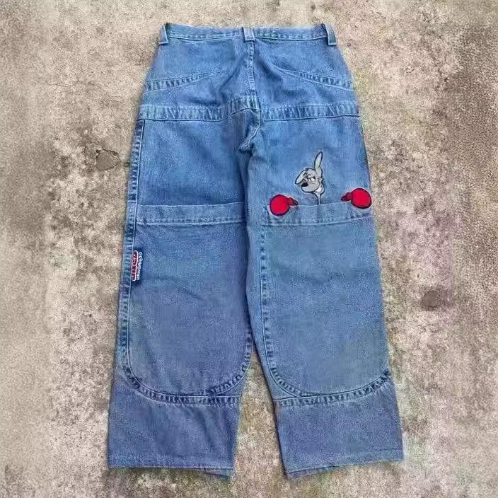 Unisex American Y2K Baggy Wide Leg Kangaroo Pattern Embroidery Jeans Overszied Women Vintage Casual Denim Pants Jeans Streetwear