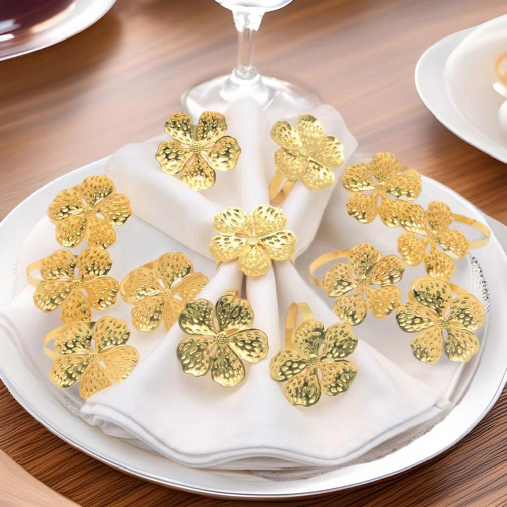 Gyllene Servettringar Metall Servettring Set Eleganta Metall Blom Servettringar för Middagsbord Bröllopsfest Set