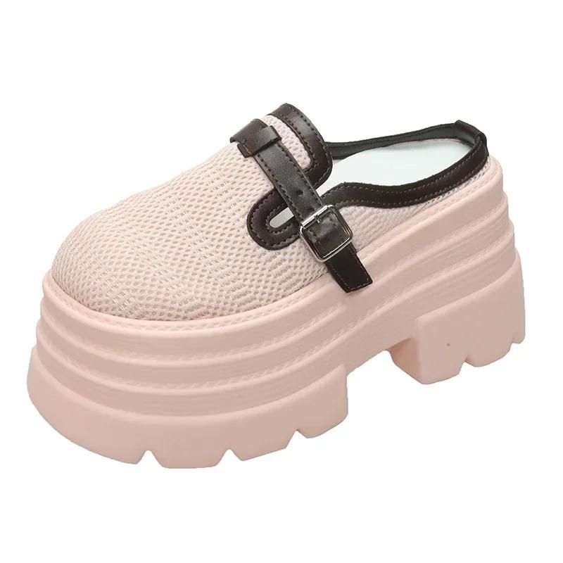 

Мода 10 см Женские Туфли на Высоком Каблуке Массивные Кроссовки Новые Летние Женские Туфли-Шлепанцы на Платформе с Пряжкой Сандалии на Танкетке Слайды Обувь Zandalias De Mujer 37 розовый