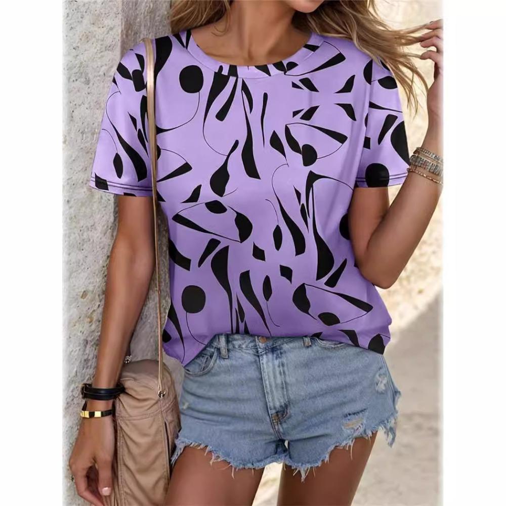 Fashionable Geometric Graffiti Pattern 3D Digital Printing Women's Trendy Round Neck Short Sleeved T-shirt